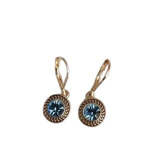 Napier Silver Tone Blue Rhinestone Dangle Earrings Leverback Petite